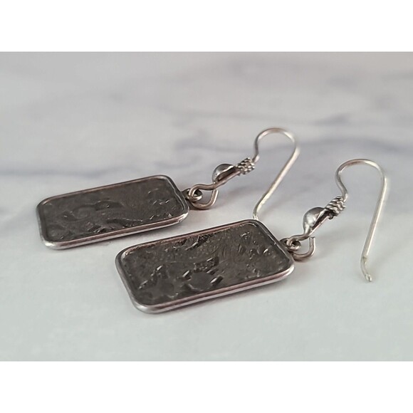925 Sterling Silver Dragon Themed Rectangular Shaped Dangling Pierced Earrings - Picture 6 of 10